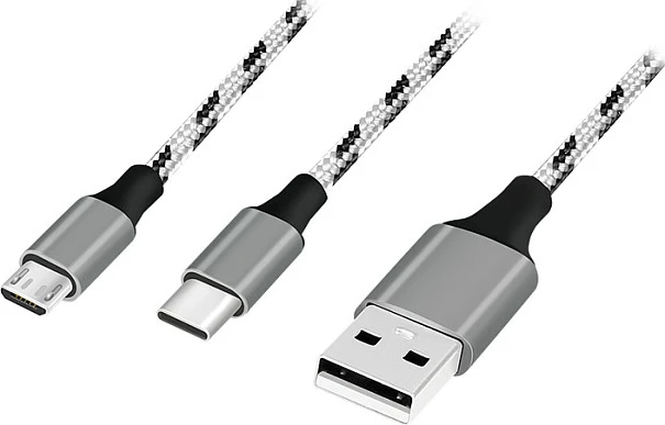 Kabllo USB LogiLink USB 2.0, USB-A në Micro-USB + USB-C, 1.2 m, bardh/zi