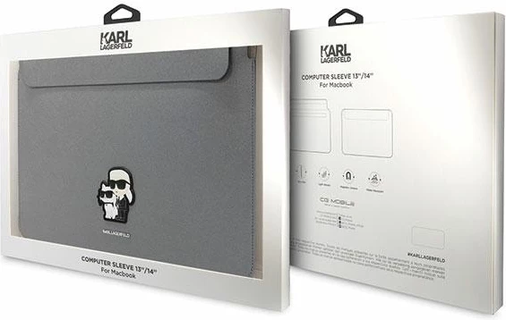 Mbështjellës Karl Lagerfeld Saffiano Karl&Choupette për laptop 14", argjend