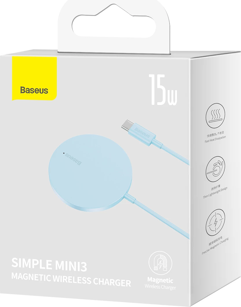 Karikues wireless Baseus Simple Mini3, MagSafe Qi, 15W, Blu