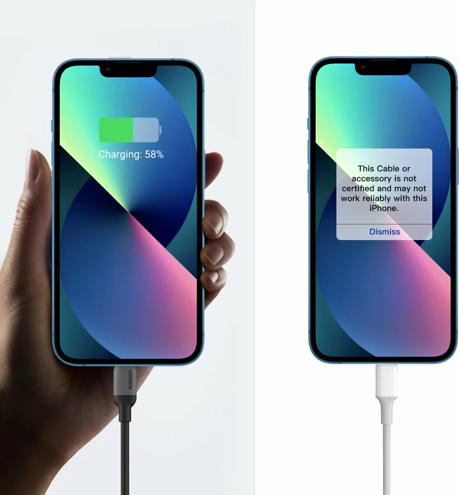 Kabllo Ugreen US387 USB-C në Lightning, 1m, 20W, e zezë