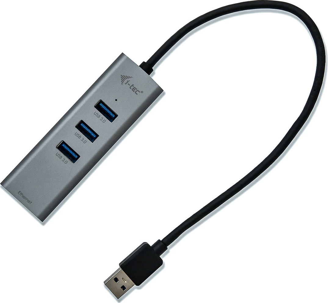USB HUB i-tec Metal, 3x USB 3.0 + Gigabit Ethernet (RJ-45), USB-A, gri