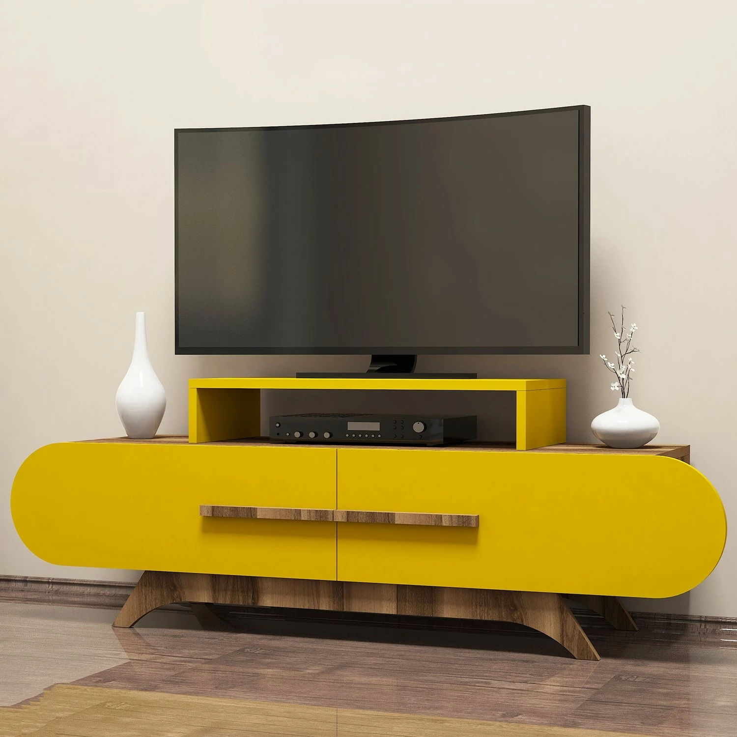 Komodë TV Hanah Home, ngjyrë arrë dhe e verdhë