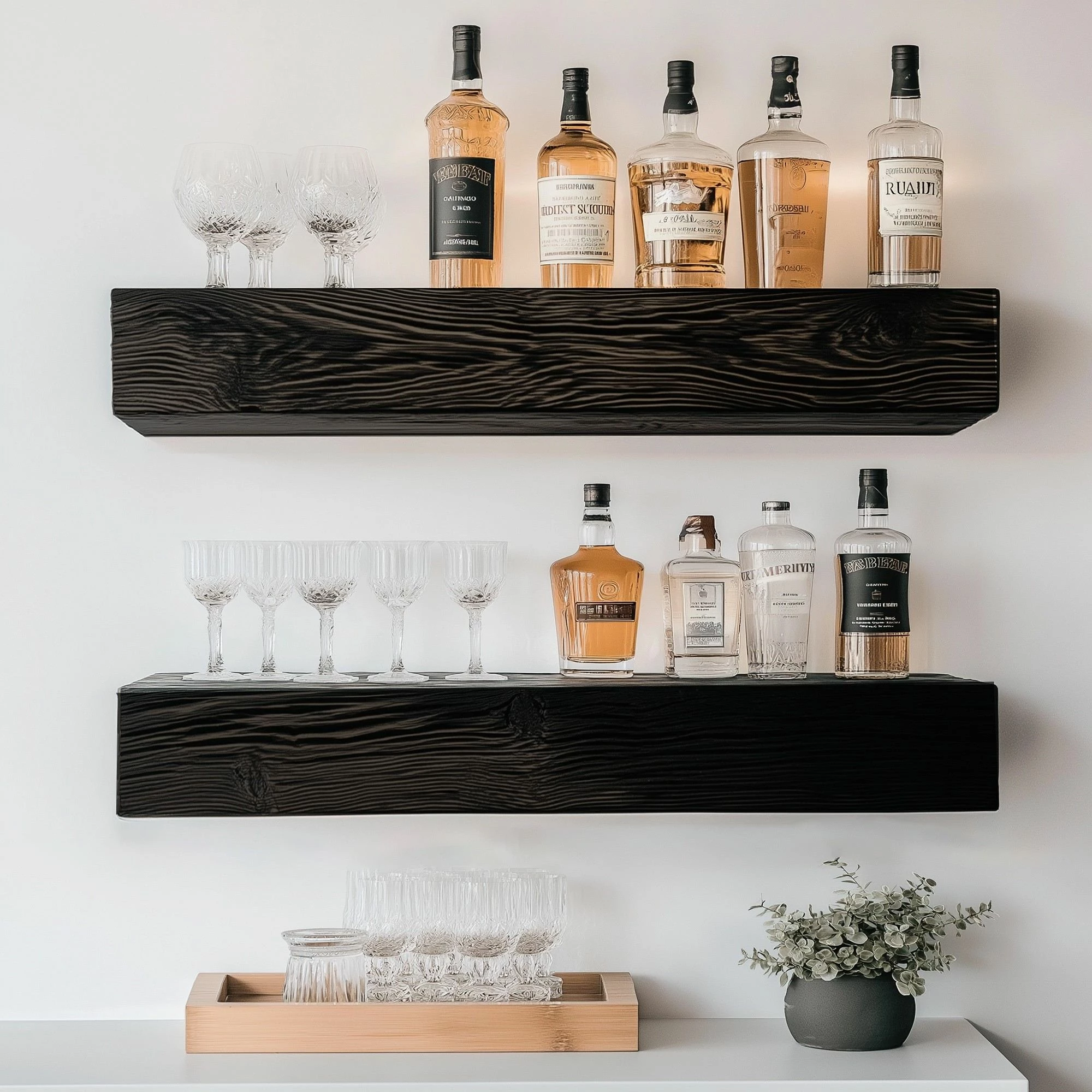 Raf dekorativ prej druri për mur, ngjyrë e zezë, Skye Decor, Raf278 (2 copë)