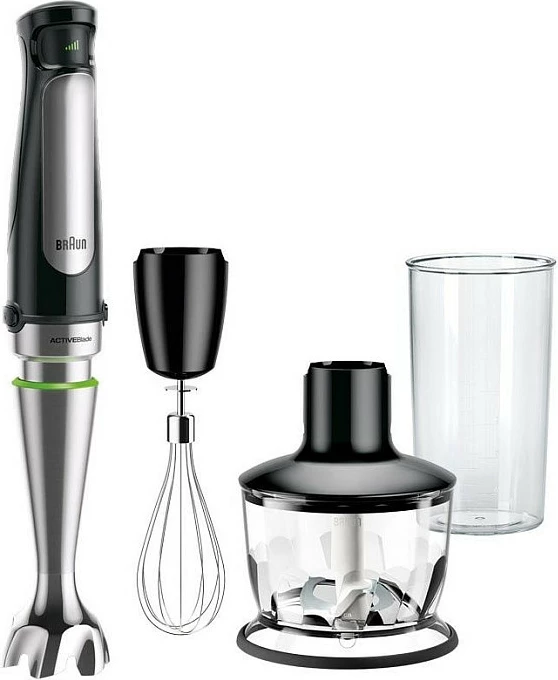 Blender dore Braun MQ7035X, 1000W, gotë 0.6L, grirës 0.5L, rrahëse, zezë/çelik satin