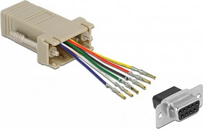 Adapter DeLOCK D-Sub 9-pin femër në RJ12 6P/6C femër, kit montimi, gri