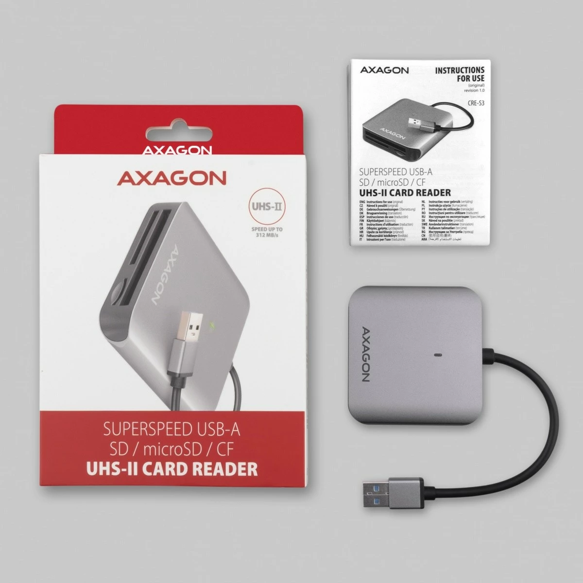 Lexues kartelash AXAGON CRE-S3, USB-A, 3 slote, USB 3.2 Gen 1, Gri