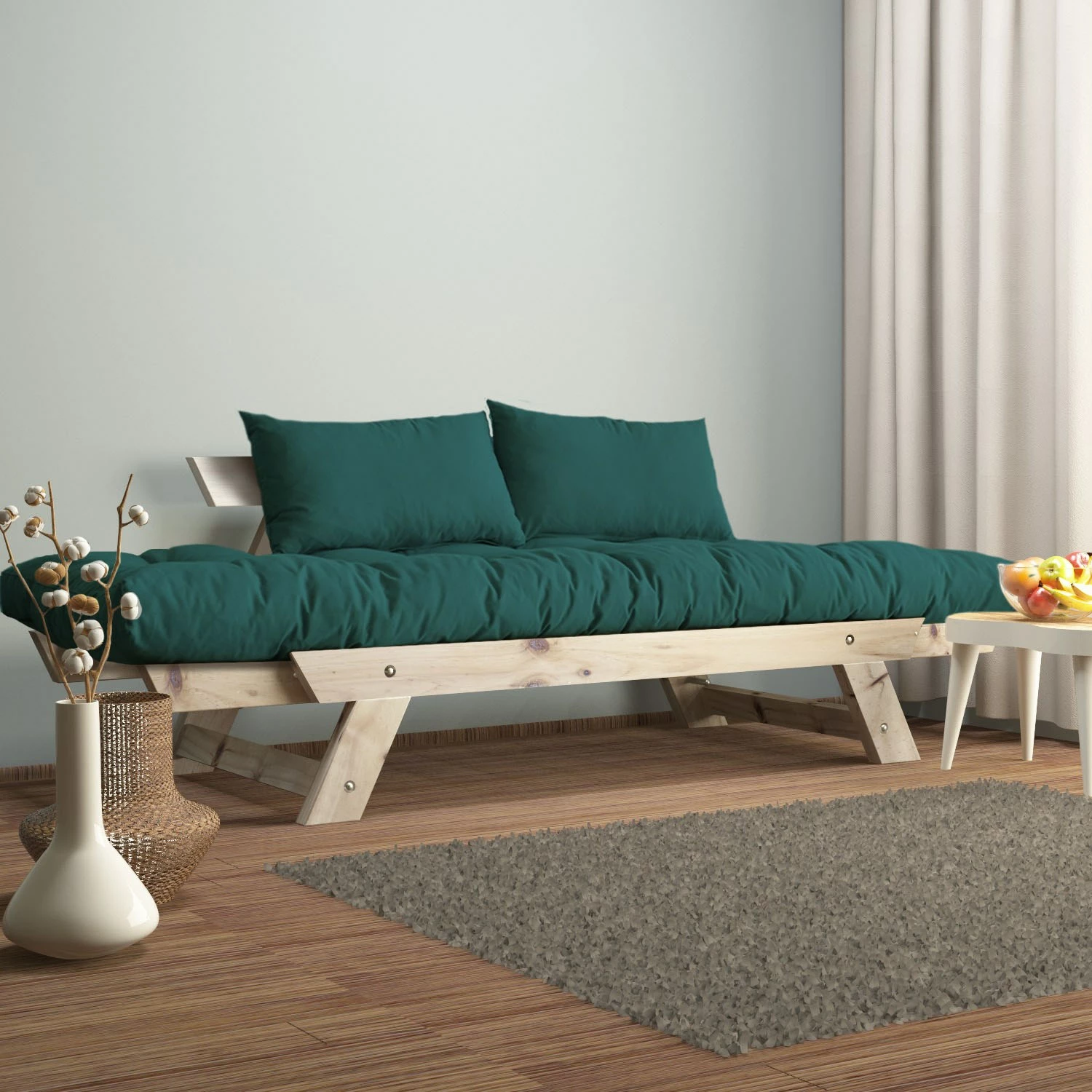 Divan kopshti dy ulëse, ngjyrë natyrale dhe jeshile petrol, Skye Decor, CPT8110-210
