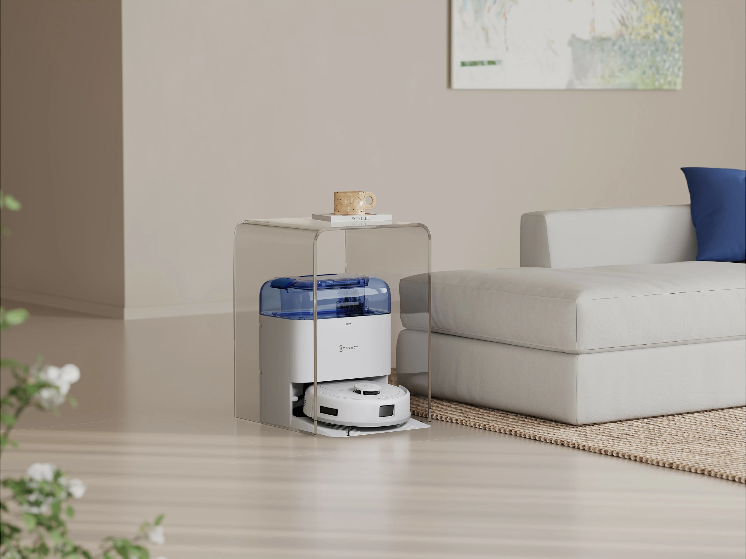 Robot fshesë ECOVACS DEEBOT MINI, LiDAR, mopim, stacion OMNI auto-empty, 3200mAh, Blu/Bardhë