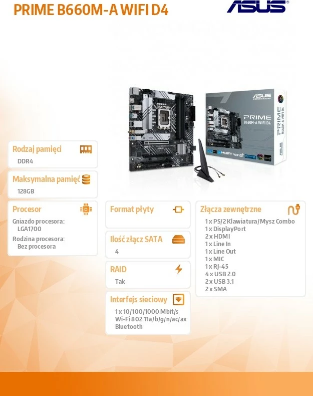 Pllakë amë Asus PRIME B660M-A WIFI D4, LGA1700, DDR4, mATX, Wi-Fi, E zezë