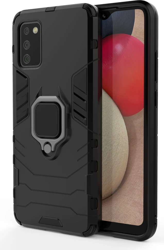 Mbështjellës Hurtel Ring Armor për Samsung Galaxy A03s, me dorezë magnetike, i zi