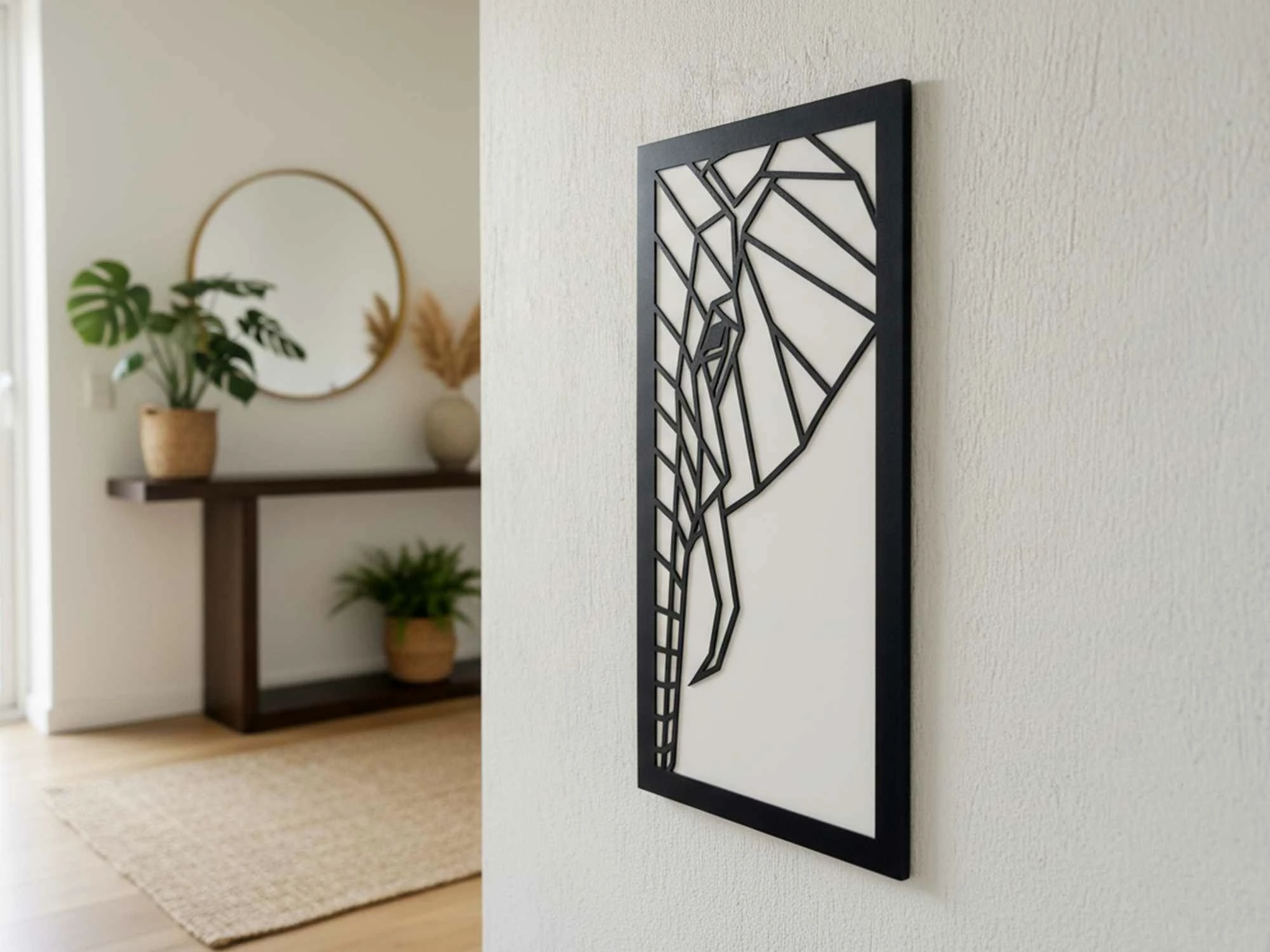 Pikturë dekorative MDF me kornizë, Wallity, Norsu, e zezë dhe e bardhë, 35x68cm