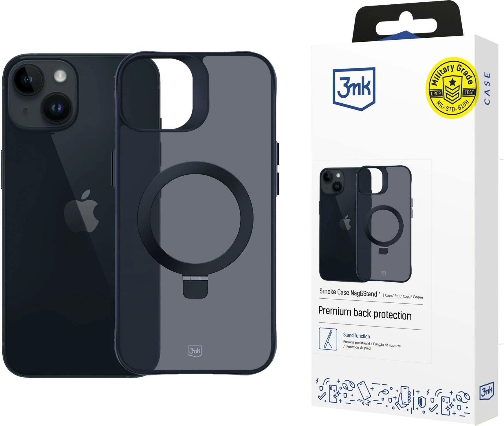 Mbështjellës 3mk Smoke Case Mag&Stand për iPhone 13/14, i zi