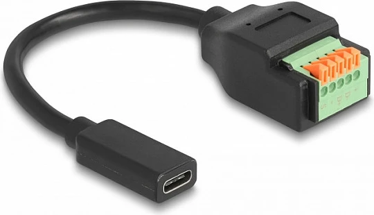 Adaptor kabllo DeLOCK USB-C female në Terminal Block 5-pin, USB 2.0, 0.15 m, zi/jeshile