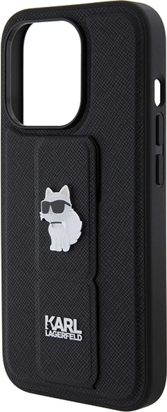 Mbështjellës Karl Lagerfeld Gripstand Saffiano Choupette Pins për iPhone 14 Pro, i zi
