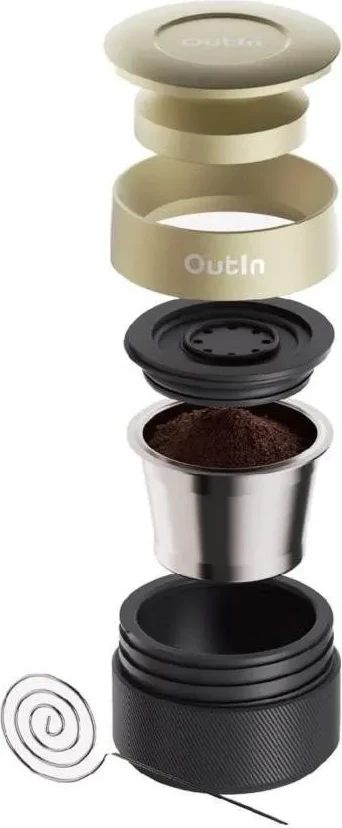 Aparat kafeje portabel OutIn Nano OTST-KRUVE, kapsula Nespresso/miell, wireless, set me gota Kruve, ngjyrë zi/ari