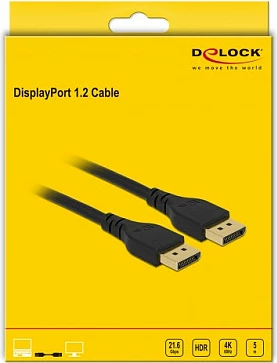 Kabllo DisplayPort DeLOCK 1.2, 5m, 4K 60Hz, pa latch, e zezë