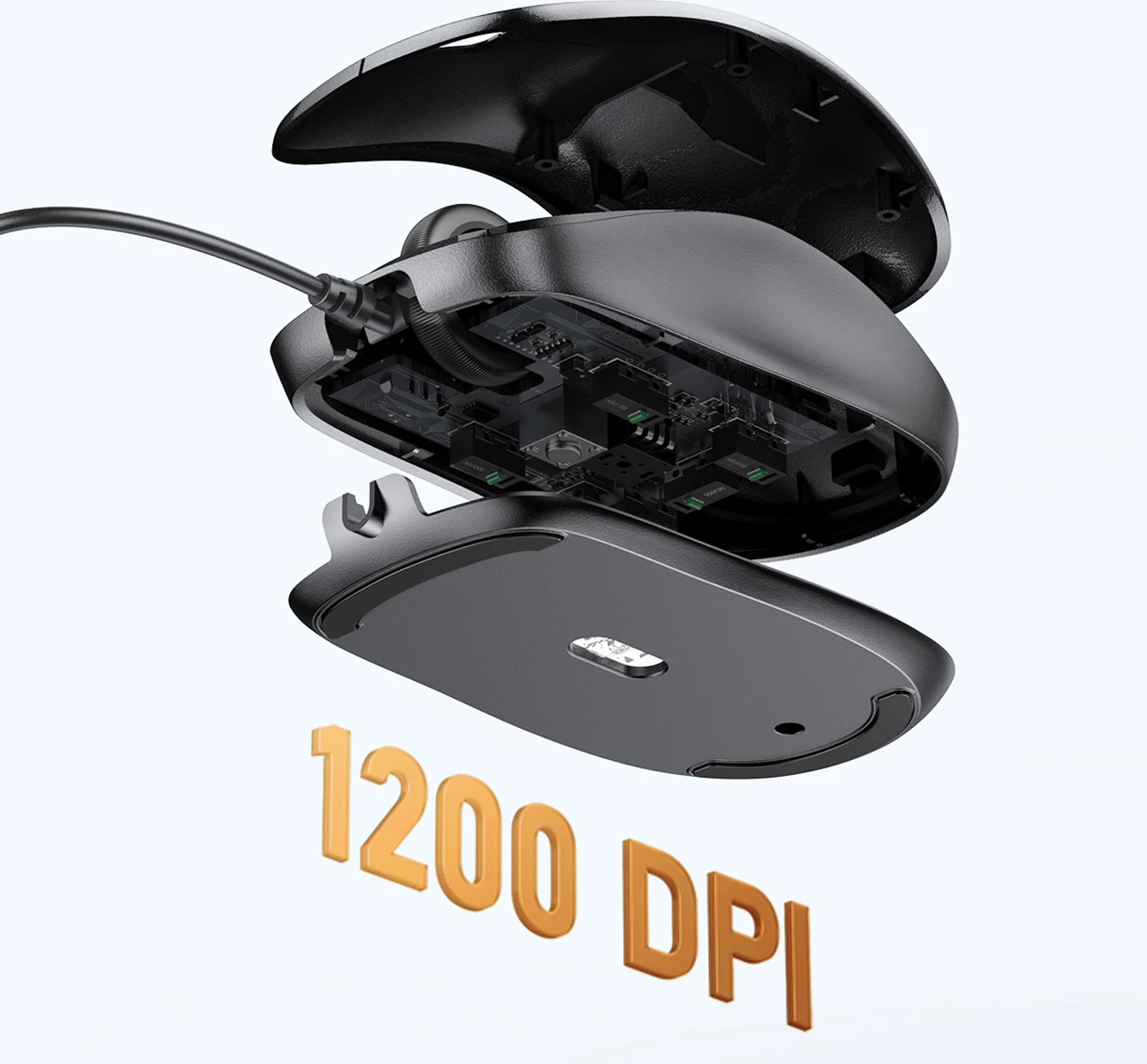 Maus me kabllo Ugreen 90789 1200 DPI, USB 1.5 m, i zi, në kuti