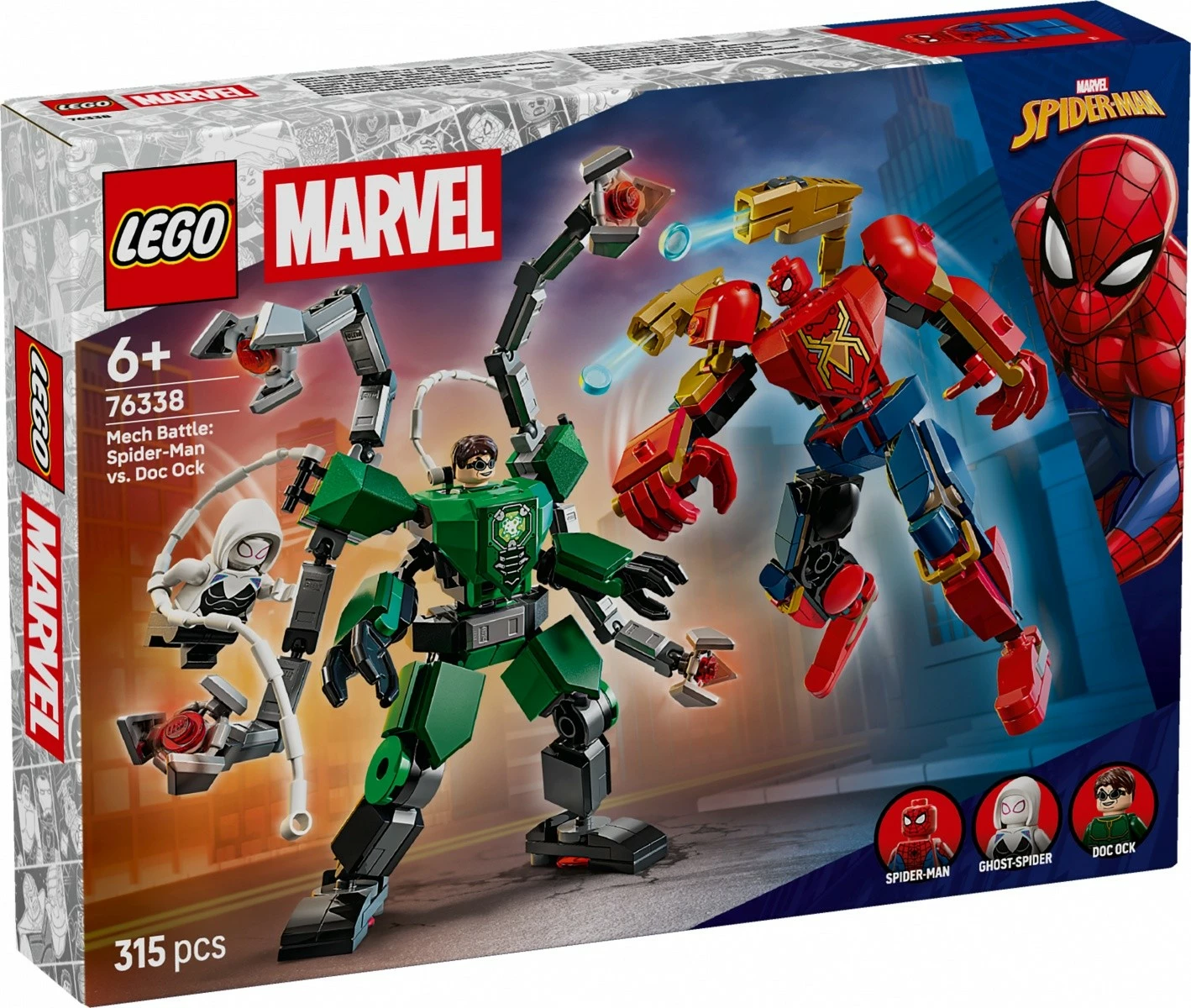 set ndërtimi LEGO Marvel 76338 Mech Battle Spider-Man vs Doc Ock, 315 pjesë, 6+