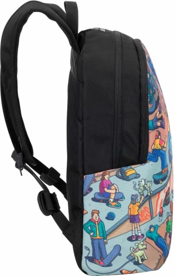 çantë shpine RIVACASE Skaters 5420, 12L, për laptop, material repelent uji, e zezë me print shumëngjyrësh