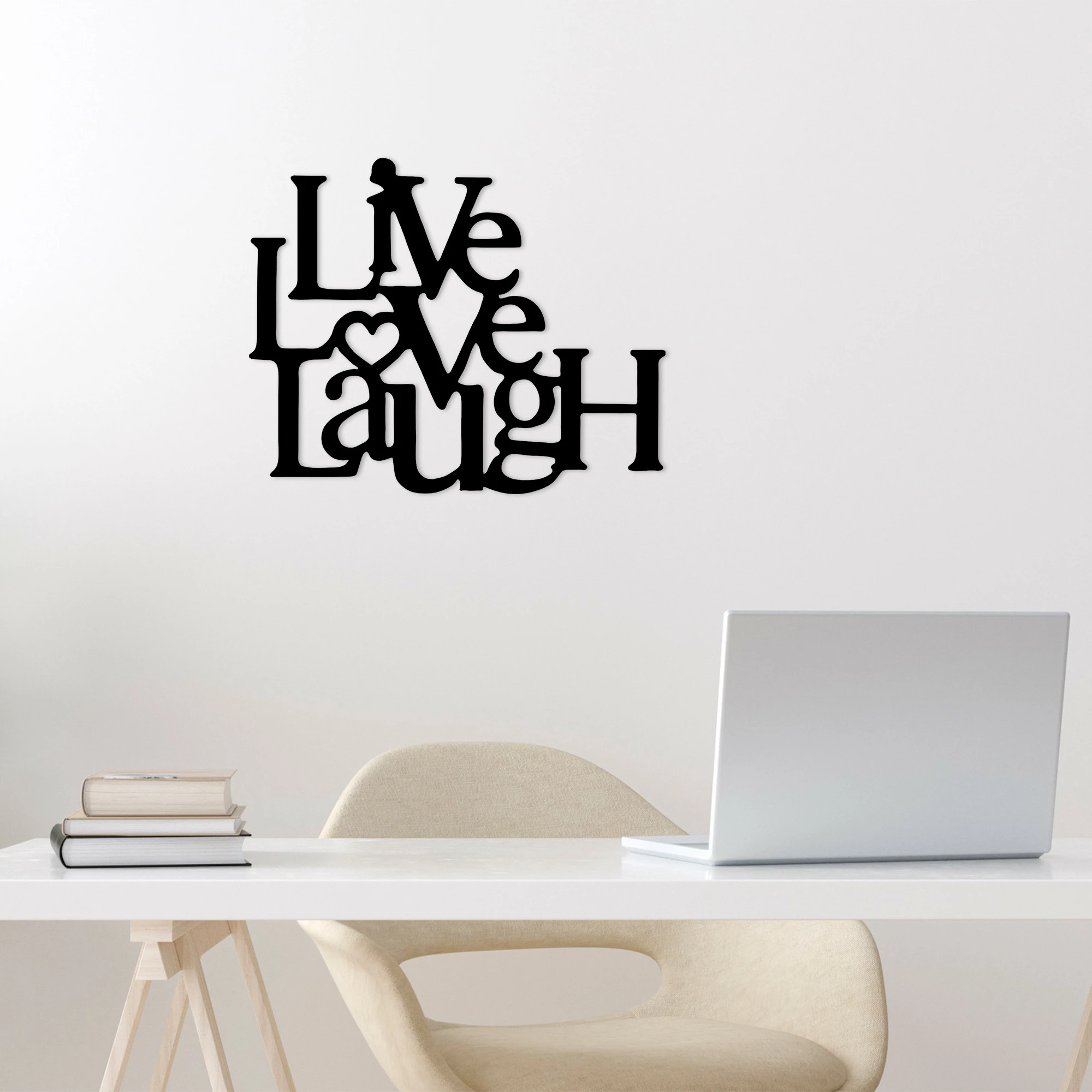 Aksesor dekorativ metalik për mur Wallity, Live-Love-Laugh, ngjyrë e zezë