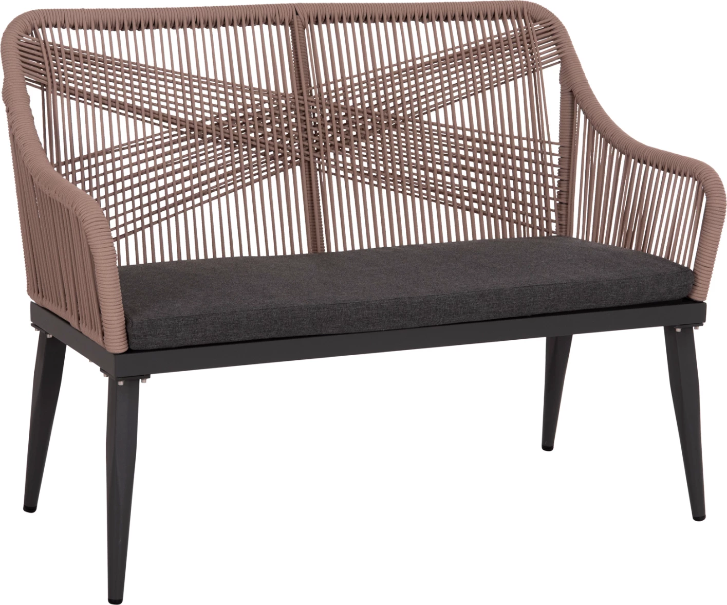 Divan për jashtë, 2 vende, alumin, ngjyrë antracit, litar Teslin bezhë, MYRTIA FH5550.12, 123x61x90cm