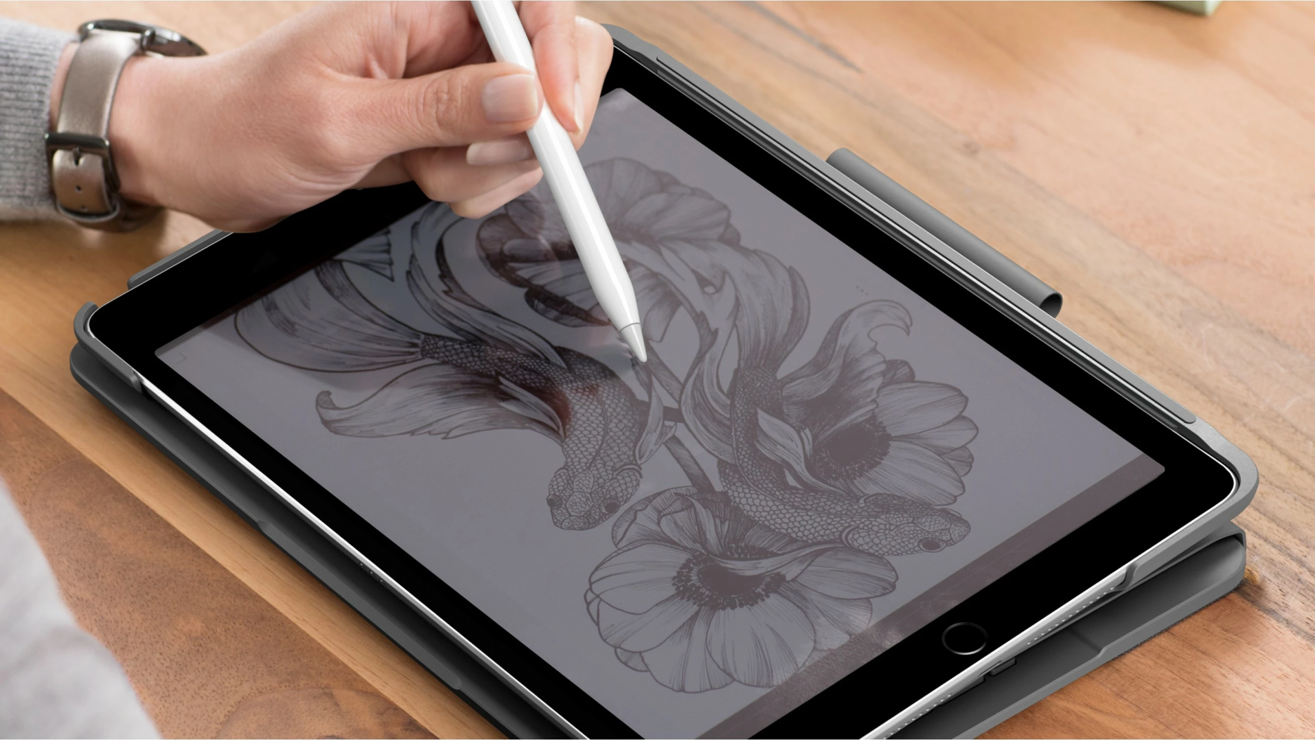 Mbështjellës me tastierë Logitech Slim Folio për iPad 7/8, Bluetooth, graphite