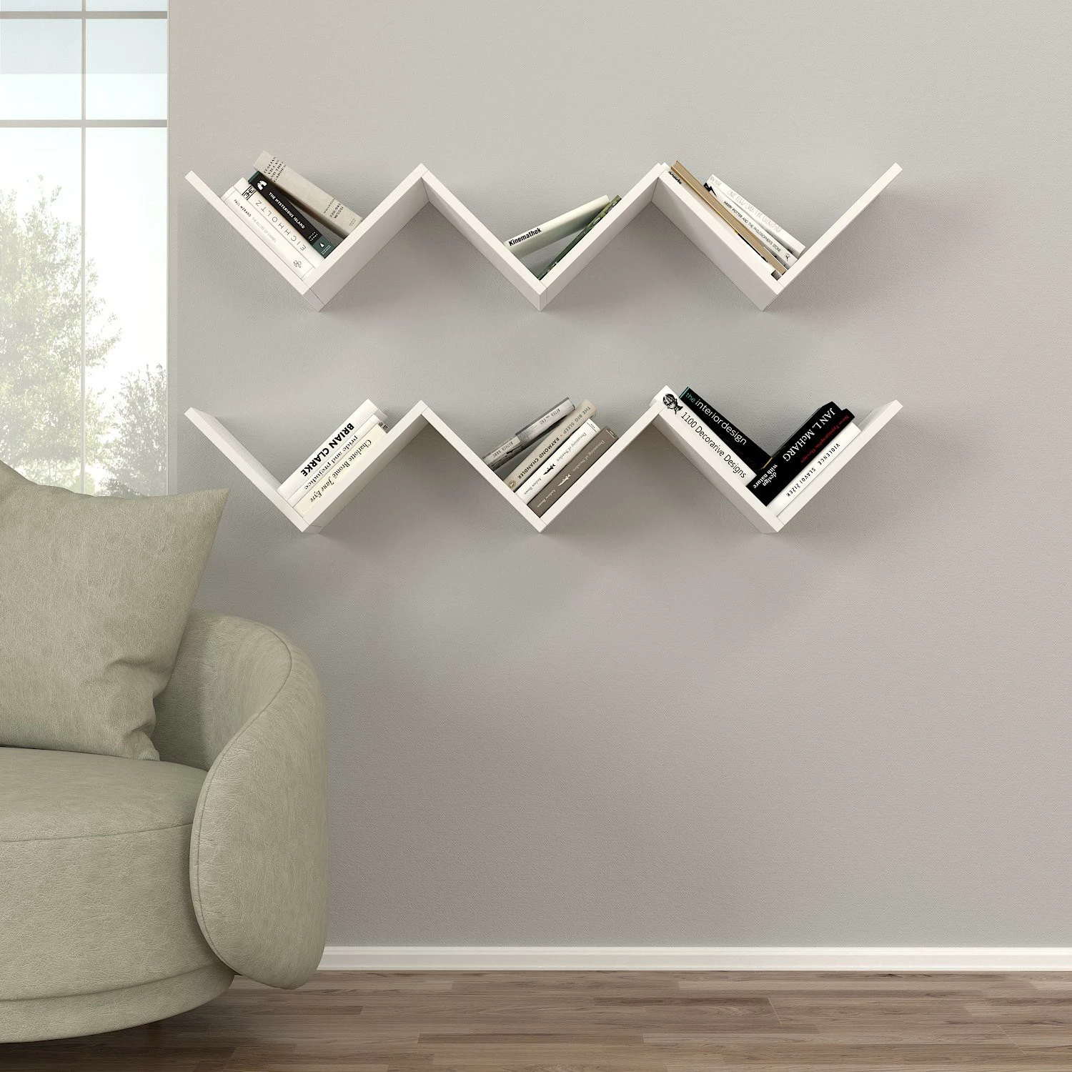 Raft muri Zig Zag, i bardhë, Hanah Home