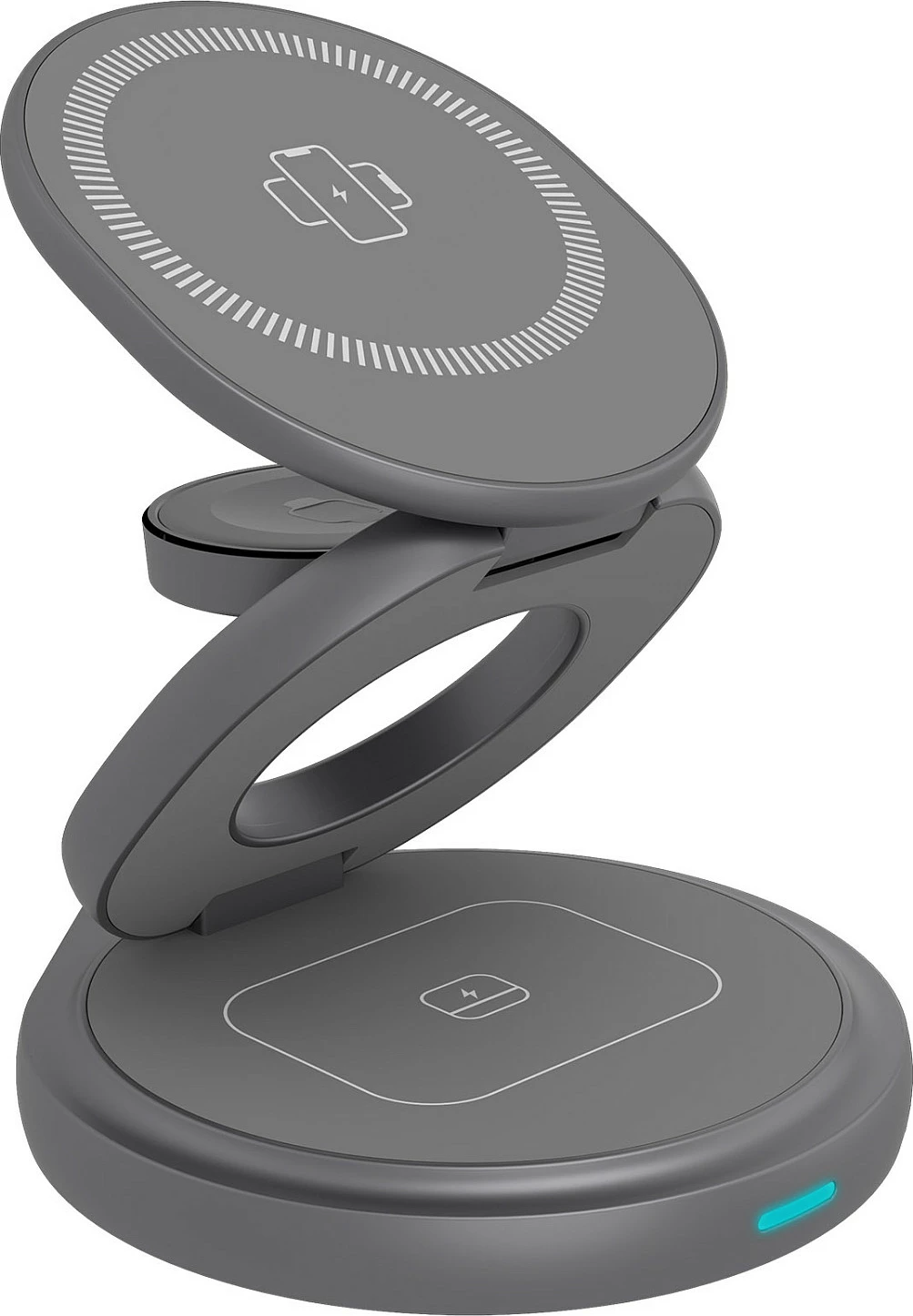 Stacion karikimi magnetik ICY BOX 3-në-1 për iPhone/Apple Watch/AirPods, USB-C PD 15W, palosës, antracit/gri