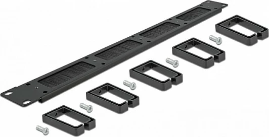 Panel menaxhimi kabllove DeLOCK 19" 1U me furçë dhe 5 grepa, i zi