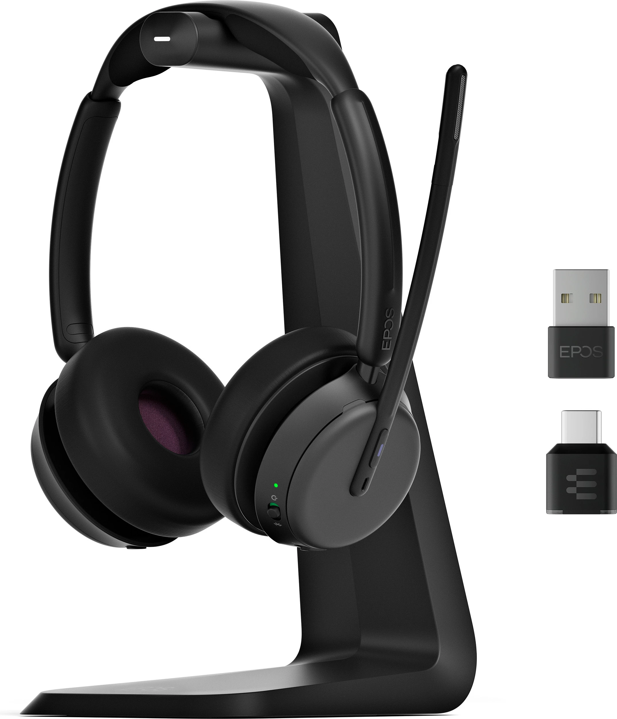 Kufje EPOS IMPACT 1000 MS UC, Bluetooth, ANC, USB-C+A, me stand, të zeza