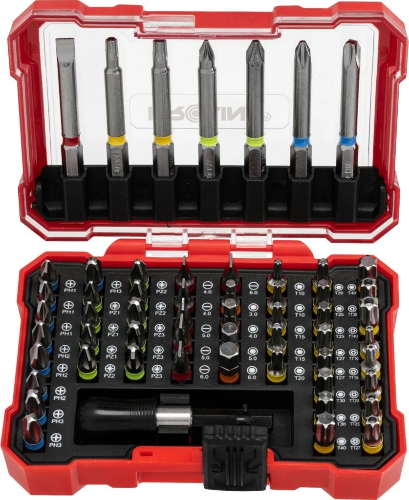 Set bitash dhe kaçavidë me dorezë PROLINE 10720, 57 copë, kuqe