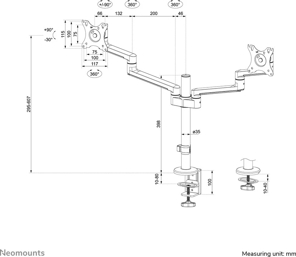 Mbajtës tavoline Newstar DS60-425BL2 për ekrane 17-27", i zi