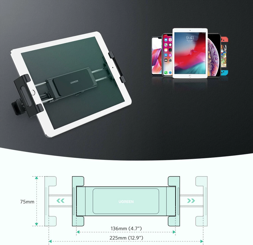 Mbajtës për kokë ulëse makine Ugreen LP160 për celular/tablet, i zi