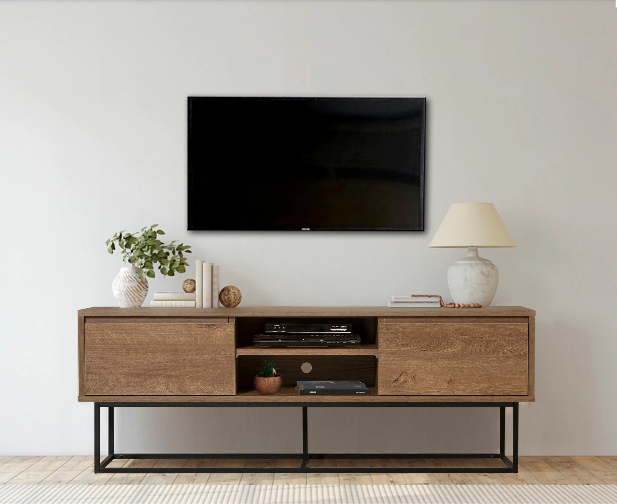 Komodë për TV, ngjyrë arre dhe e zezë, Skye Decor Rodez 140