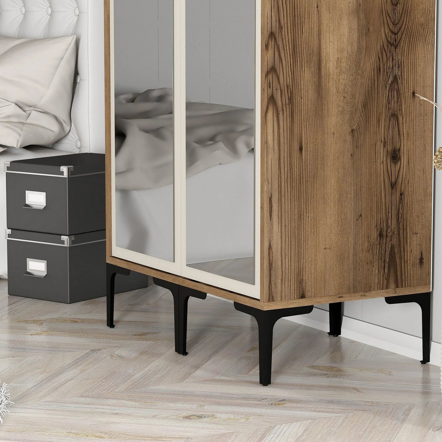 Dollap Skye Decor, ngjyrë arre dhe krem, Kumsal RR