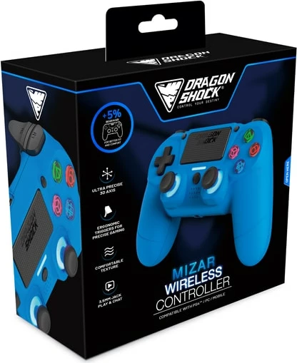 Kontrollor wireless DRAGONSHOCK MIZAR për PS4/PC/Mobile, Bluetooth, me dridhje, blu
