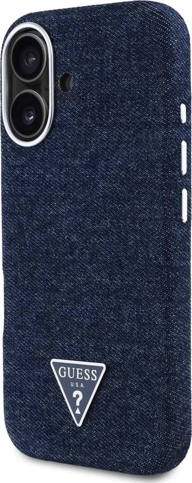 Mbështjellës Guess Denim Triangle Logo MagSafe për iPhone 16, Kaltër