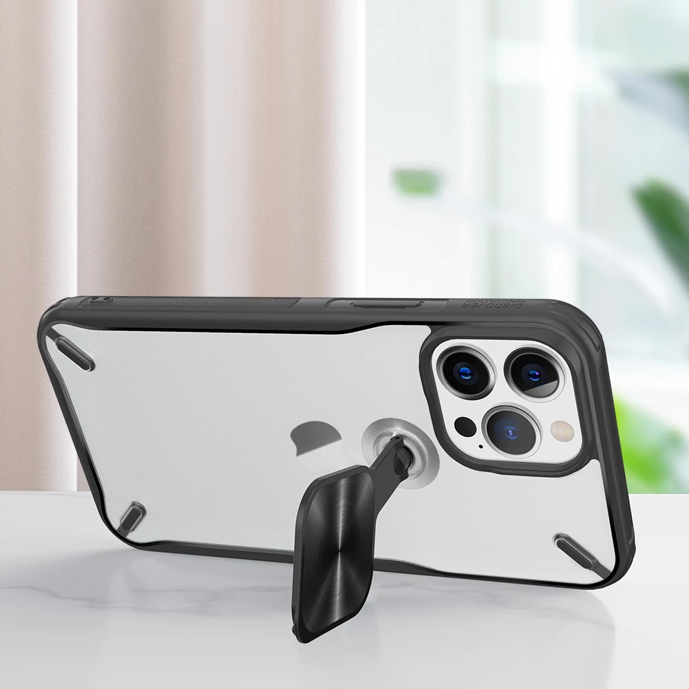 Mbështjellës Nillkin Cyclops Case për iPhone 13 Pro, me kapak kamere dhe qëndrim, i zi