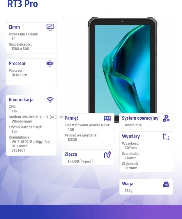 Tablet OUKITEL RT3 Pro 8", 4G, 4/128GB, Gjelbër
