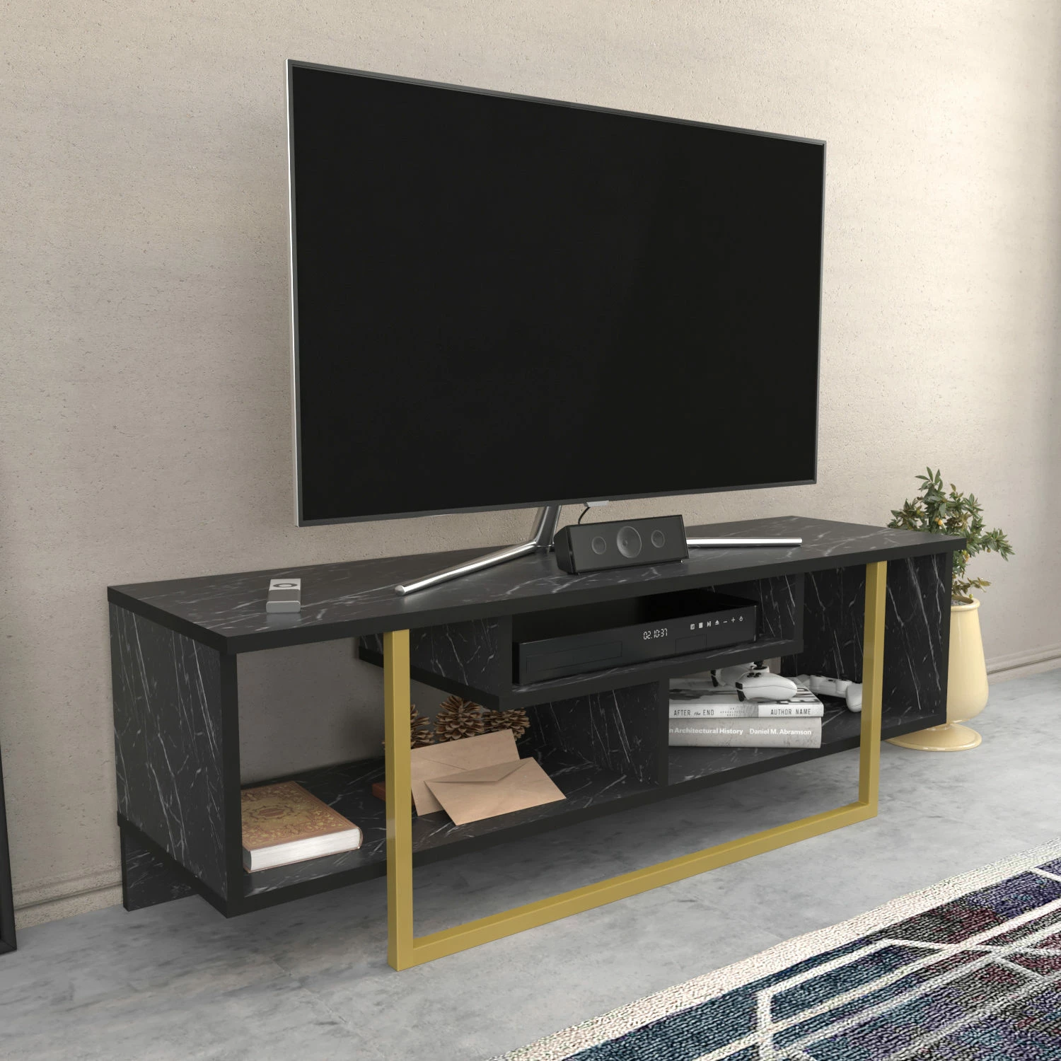 Komodinë TV Hanah Home, Asal 120, e zezë dhe ari