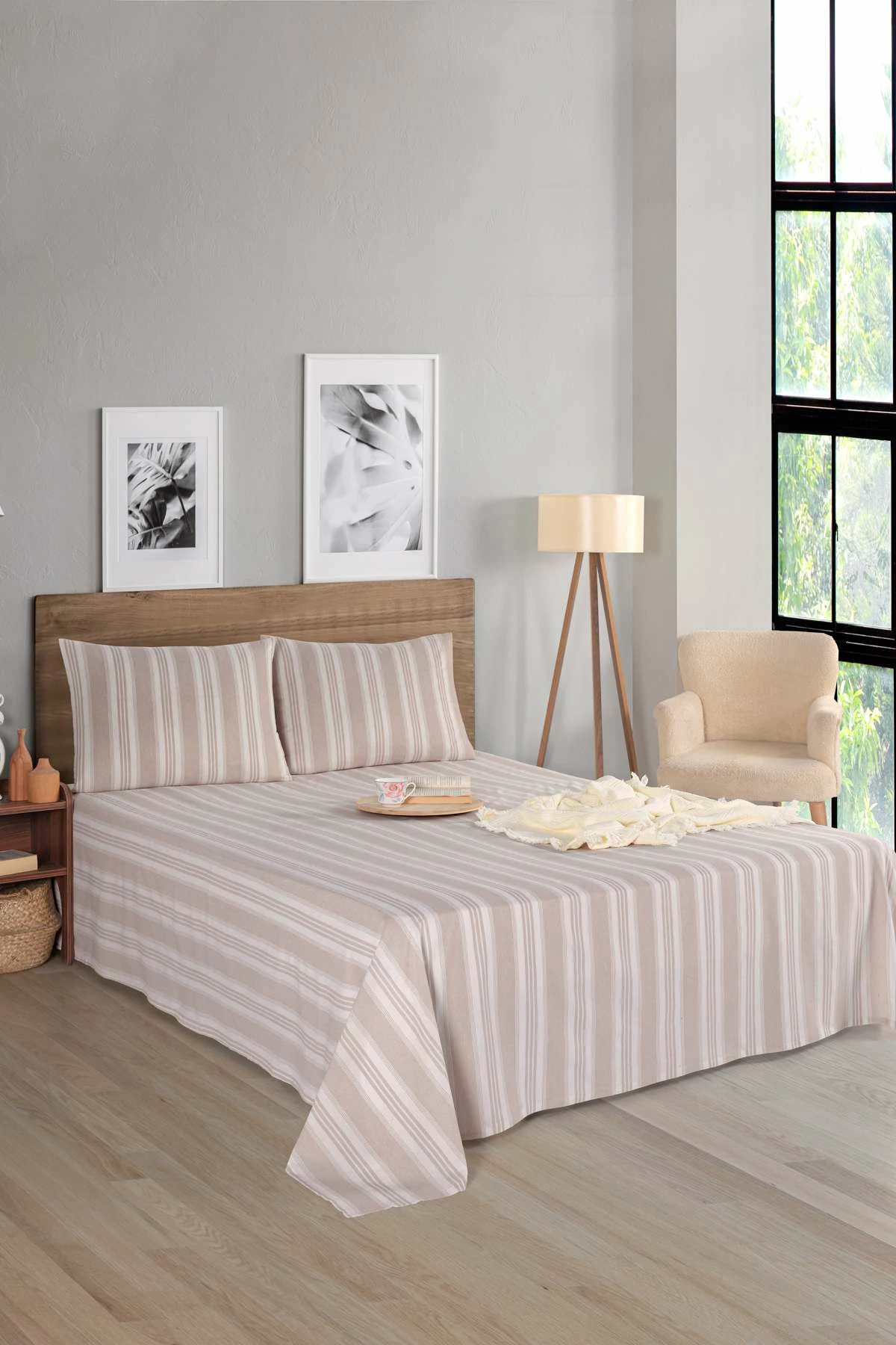Set çarçafësh tek Soft Line, ngjyrë bezhë