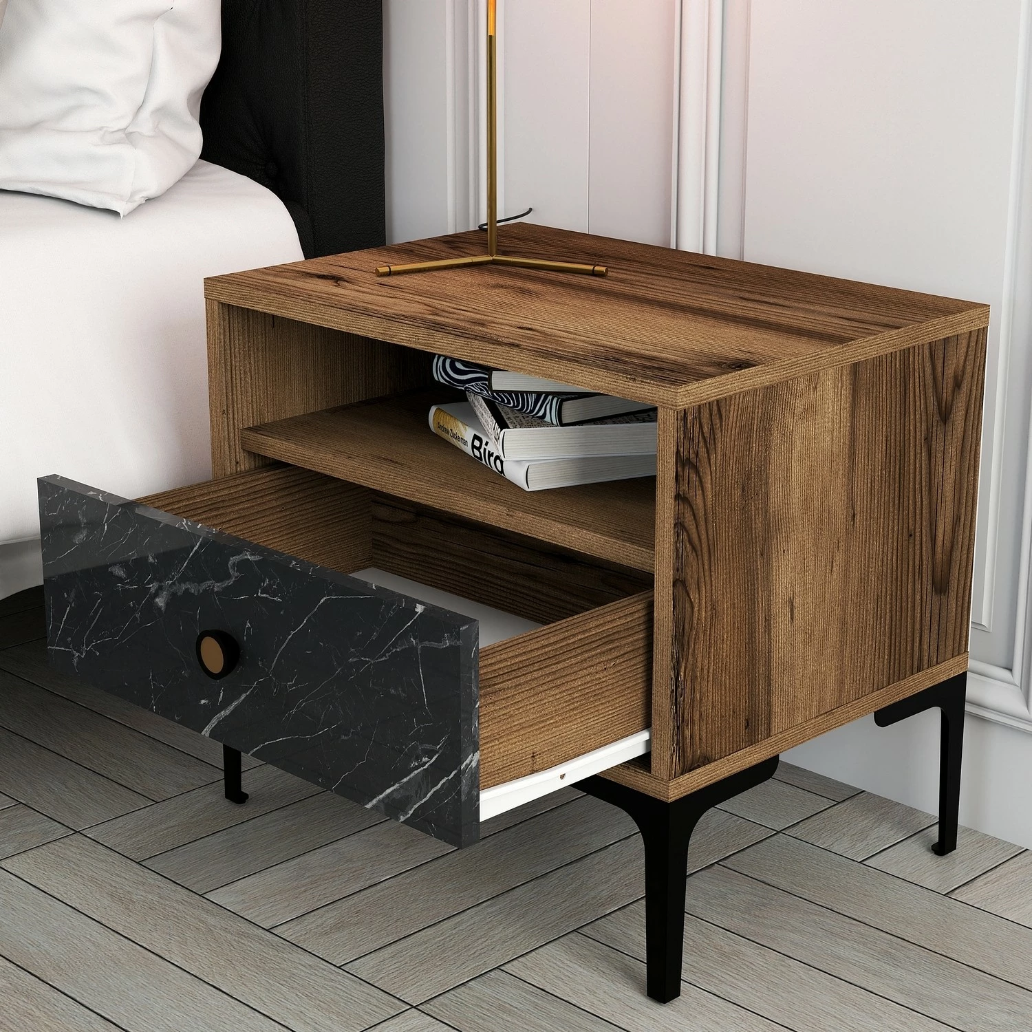 Komodinë nate Hanah Home, Lizbon 534, ngjyrë arre, e zezë