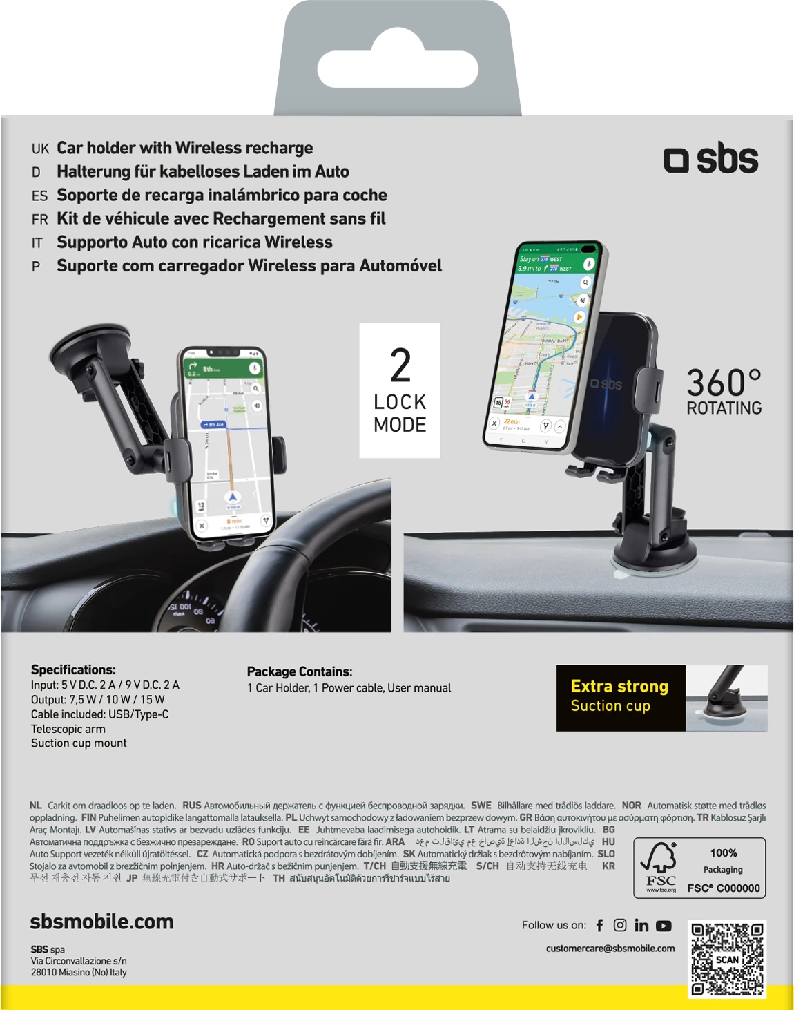 Mbajtës telefoni me karikim wireless SBS TESUPEXTWIR15W, 15W, i zi