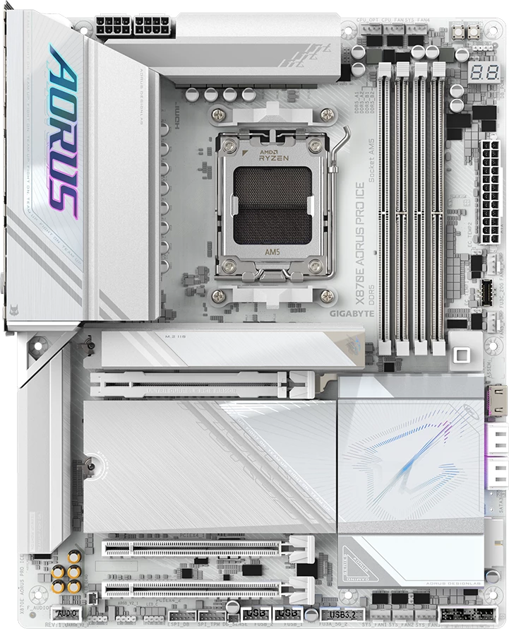 Pllakë amë Gigabyte X870E AORUS PRO ICE, AM5, 4x DDR5, Wi‑Fi 7, ATX, e bardhë