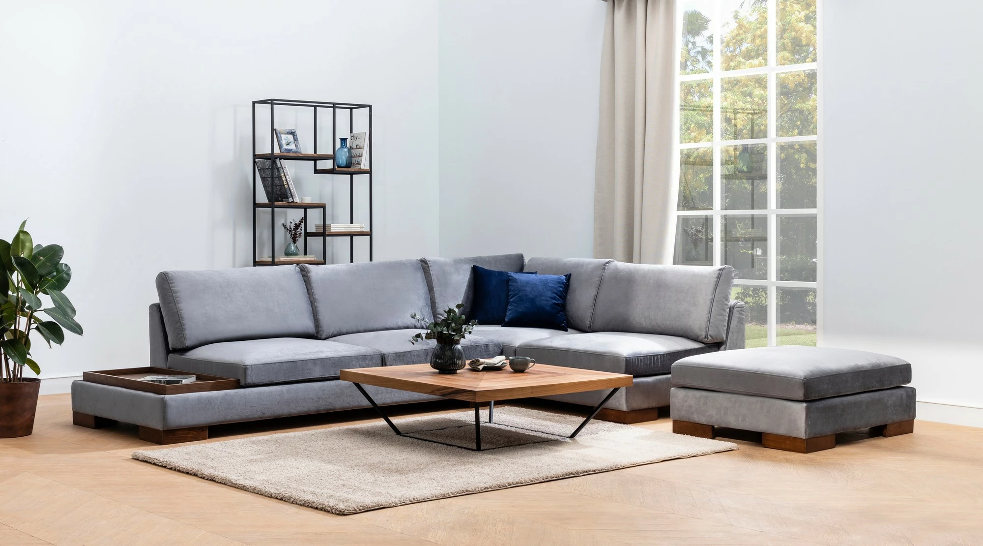 Këndare Atelier del Sofa Tulip, këndore e djathtë me puf, ngjyrë gri e errët