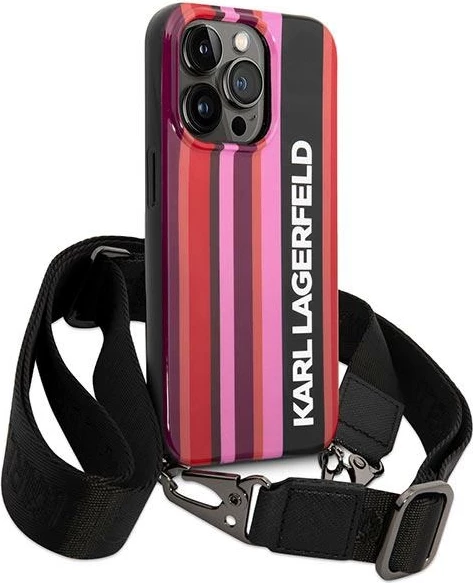 Mbështjellës Karl Lagerfeld KLHCP14XSTSTP për iPhone 14 Pro Max, hardcase, me rrip, rozë
