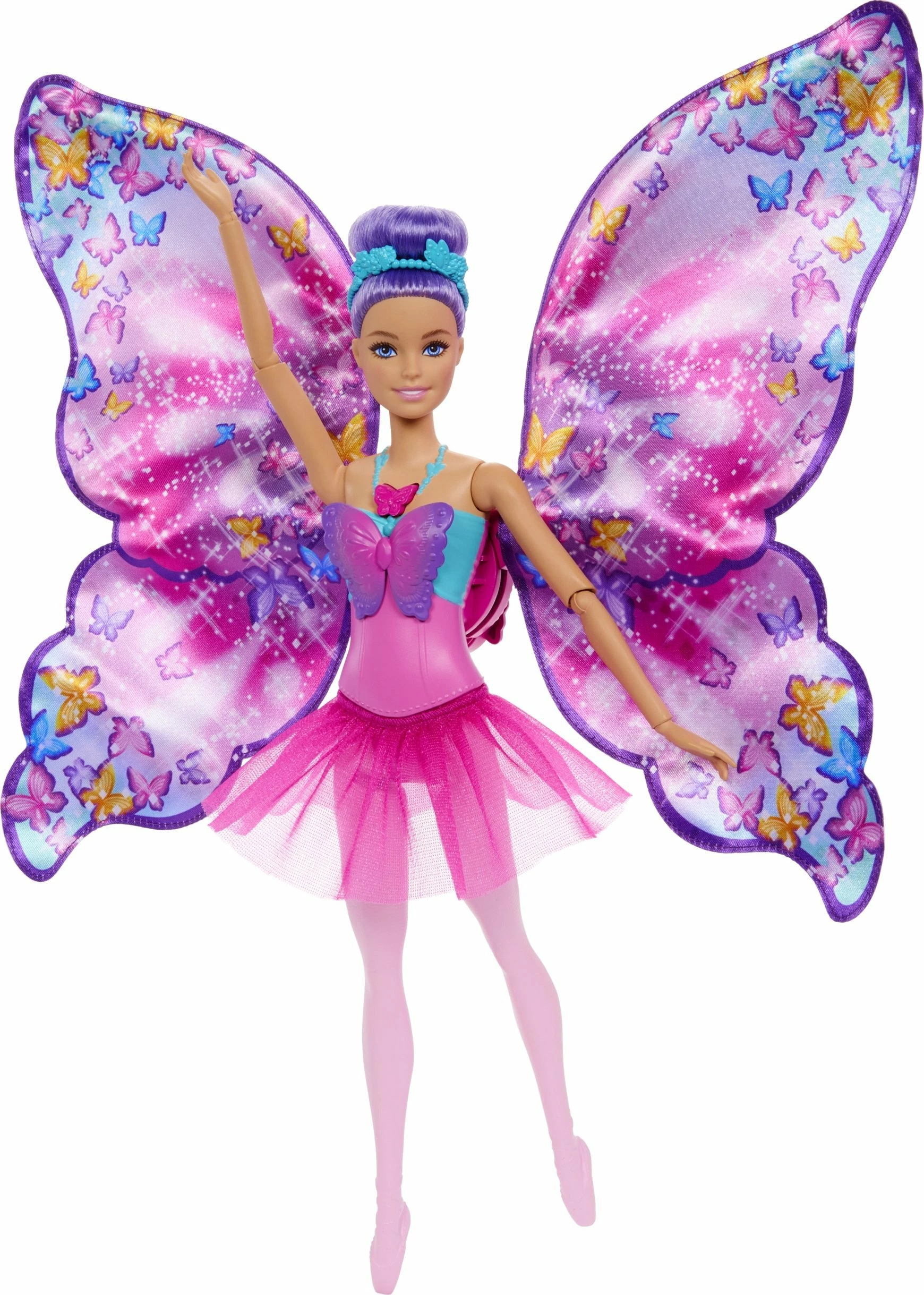 Kukull Mattel Barbie Butterfly Ballerina HXJ10, 2-në-1 me krahë të palosshëm, rozë/vjollcë, 1 copë