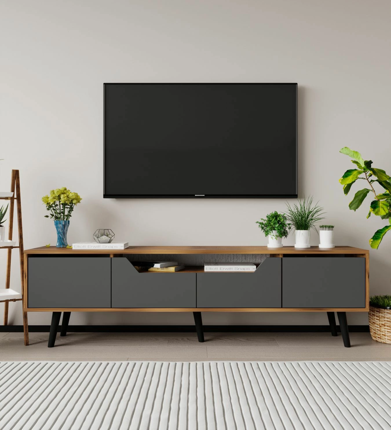 Komodë TV Skye Decor, Roma 180, ngjyrë arre dhe antracit