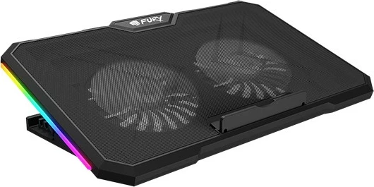 Stand ftohës laptop Natec Fury Gunbai G3 NFC-2375, për 14.1-17.3 inch, 2 fansa 120 mm, RGB, hub USB 2 porta, rregullim shpejtësie dhe 5 nivele, e zezë