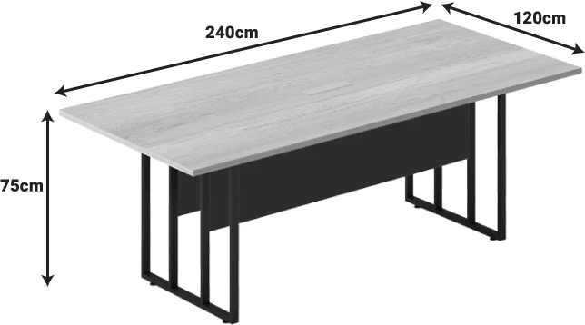 Tavolinë konference Lotus metal-dru, ngjyrë lisi-gri e errët, 240x120x75cm